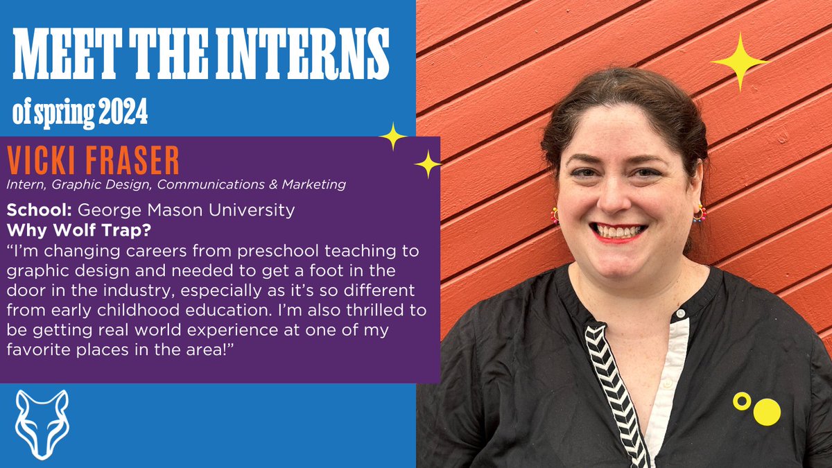 Spring intern Vicki Fraser is using the graphic design skills she's learning at Nova Community College to support Wolf Trap's Creative team. Fraser loves to help showcase the Wolf Trap brand through multiple design elements and platforms. #Internship #CareerTransitions