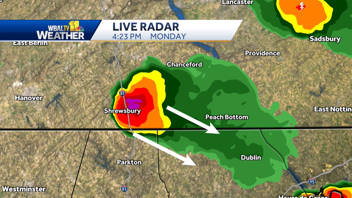 Radar Update: Another strong storm will move across Northern Harford County 4:30 - 5 PM. Large Hail and Damaging Winds possible. #MdWx