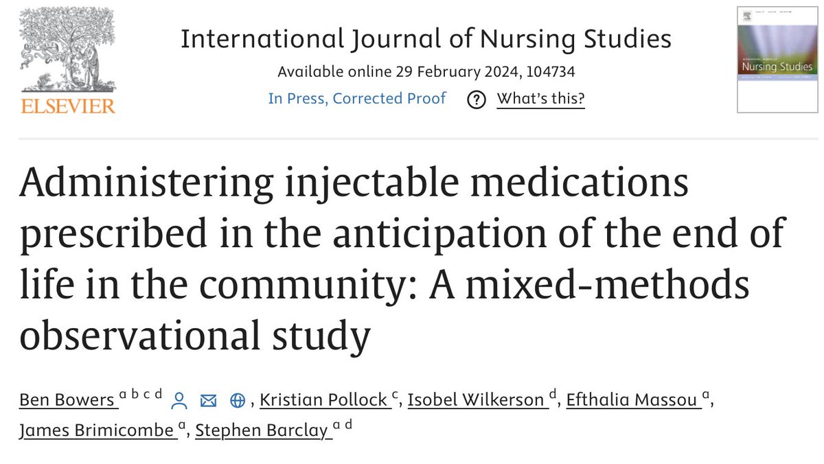Pls RT. Our🆕research paper - Effectiveness of injectable end-of-life symptom control medications & patient comfort often under-recorded ! @IJNSJournal Paper here: doi.org/10.1016/j.ijnu… Last research paper from PhD @PELi_Cam @TheQNI @hattierocket @CrystalOldman @RCNDNForum