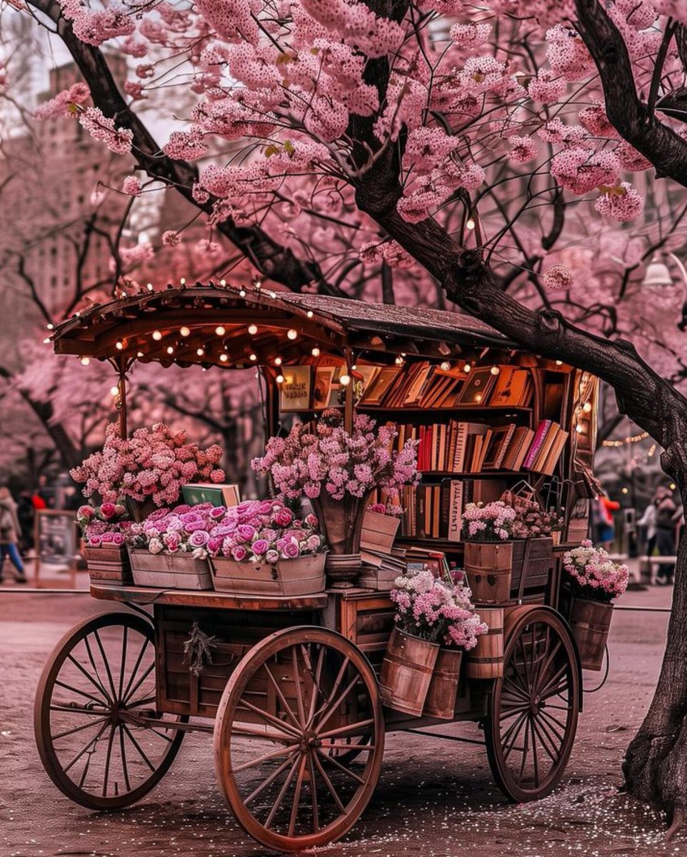 An enchantment with cherry blossoms and books.