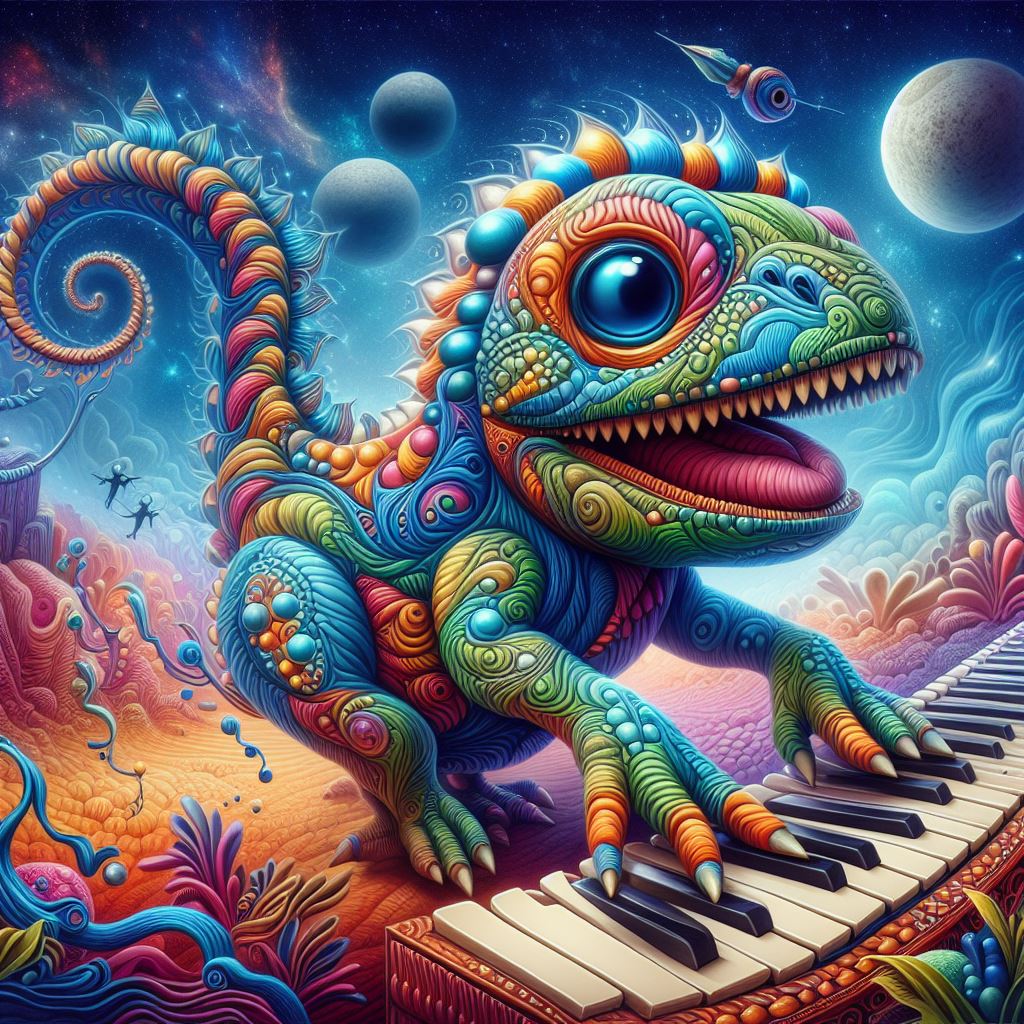 Lizzy72924033's tweet photo. #LizardoftheDay #aiartcommunity #Lizzbitt_art #aiart #aigeneratedart #dalle3art #dinosaur #colors #beautiful #girl https://t.co/Atg9SluD2x