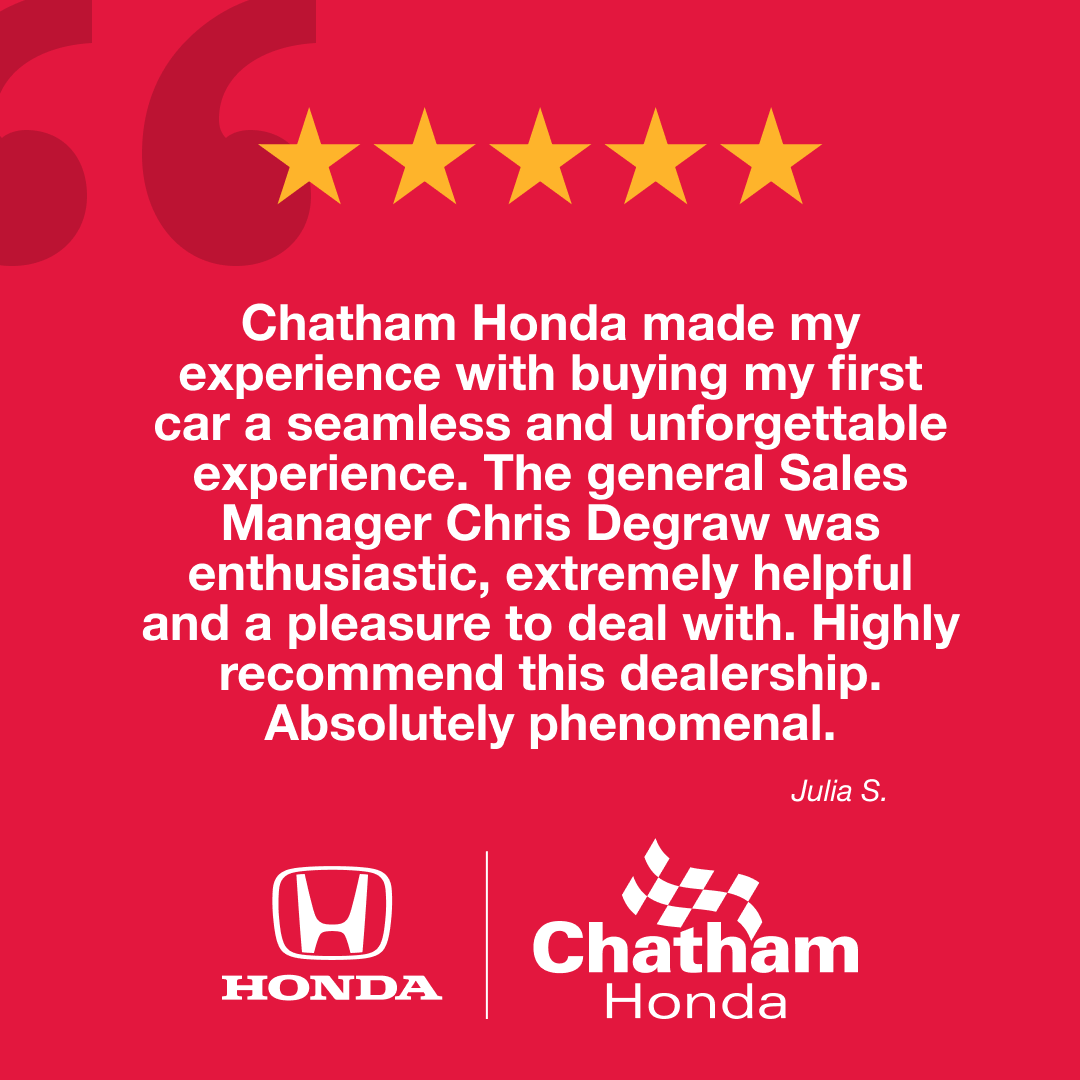 Julia, thanks so much for your excellent words of encouragement and support! Chris is truly amazing at what he does! It means a great deal to receive your wonderful feedback! 😊
ㅤ
#ChathamHonda #CommunityFocused