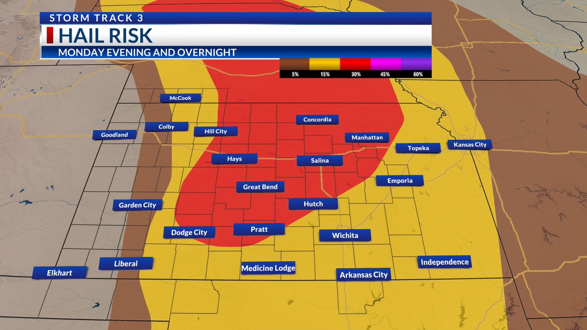 #kswx #okwx #newx SEVERE STORM RISK: Here is a breakdown where severe weather is possible into the overnight with the highest probabilities for tornadoes, large hail and damaging winds. Stay with @KSNNews @KSNStormTrack3 for updates.