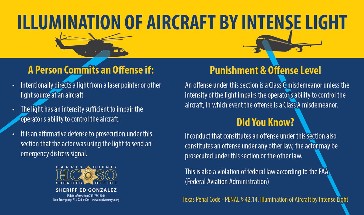 Attention community members: Illuminating aircraft with intense light is illegal and poses serious safety risks. Please help us keep our skies safe by reporting incidents or suspicious activity. Let's work together to ensure the safety of our airspace.