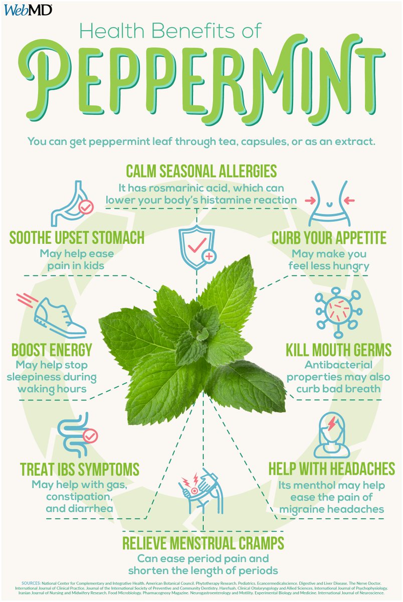 Peppermint can help you enjoy the outdoors more if you get seasonal allergies. It has a compound called rosmarinic acid that can lower your body’s histamine reaction. wb.md/442WZof
