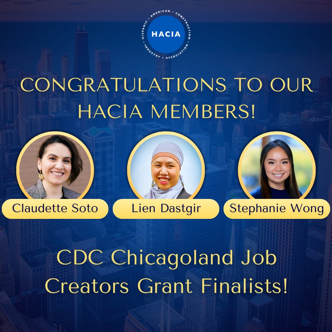 Celebrate #MembershipMonday's amazing achievement with HACIA members Claudette Soto - baso LTD, Lien Dastgir-KAD Engineering, and Stephanie Wong-SWE Solutions! Finalists for the Founders First CDC Chicagoland Job Creators Grant, their leadership and dedication shine bright.