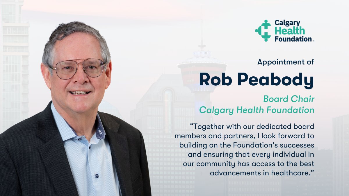 Calgary Health Foundation is pleased to announce the appointment of Rob Peabody as Board Chair! Rob is a respected leader with a diverse philanthropic portfolio, particularly in healthcare. Welcome, Rob! Learn more: bit.ly/4cUWqRx