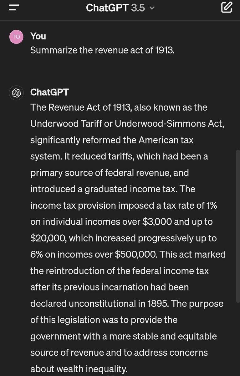 ChatGPT Summarize the Revenue Act of 1913.