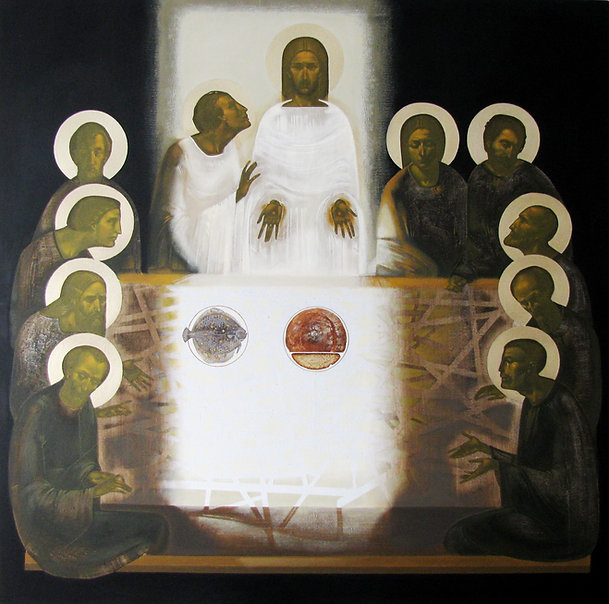 Appearance to Ten by Ivanka Demchuk (born in Lviv 1990)
140 x 140 cm acrylics on canvas
#DivinityArrived #soulfulart #artandfaith #apaintingeveryday
#LoveCameDown #KyrieEleison #goodfriday #easter #resurrection #emmaus #theappearancesofjesus More information in comments. 1/4