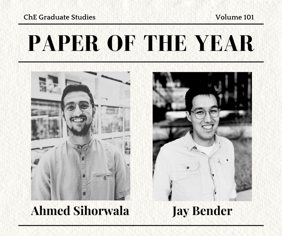 Announcing the 2024 Paper(s) of the Year Award:
1st Place: Ahmed Sihorwala – “Light Activated Assembly of Connexon Nanopores in Synthetic Cells”
Runner Up: Jay Bender – “Understanding Cation Effect on the Hydrogen Evolution Reaction”
#texasengineering #whatstartshere