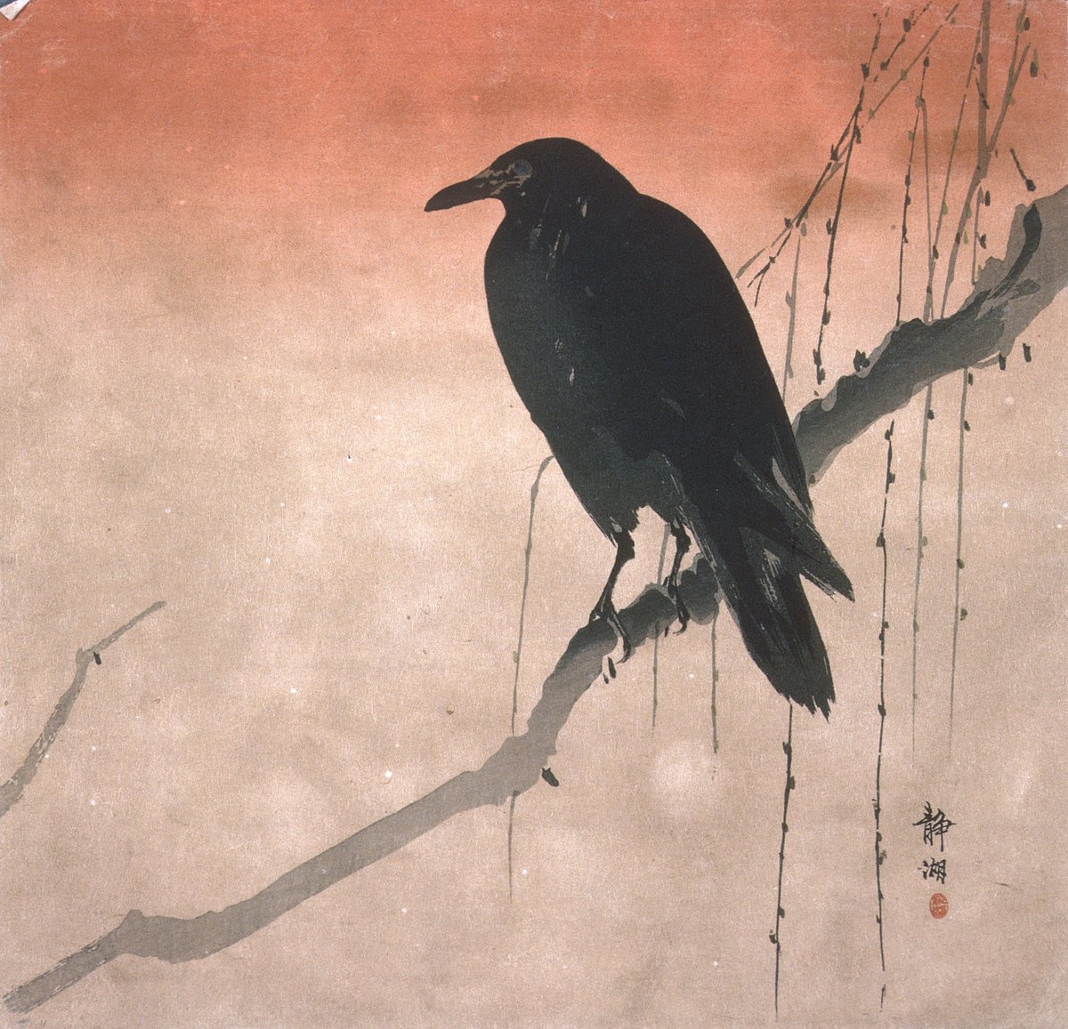 Crow on a Willow Branch, by Seiko, ca. 1890