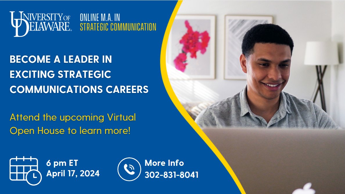Did you know? @PRNews named @UDelaware 's M.A. in Strategic Communication to the 2023 Education A-list. As proud sponsors of NAGC's #CommsSchool2024, UD invites followers to join a VOH on April 17 at 6pm ET to learn more! Register: udel.edu/0011780