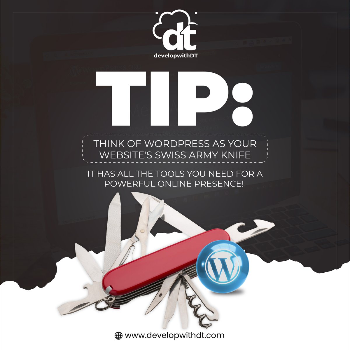 Empower your online presence with DT's expert WordPress services! Follow us for the latest updates and stay ahead in the digital game. developwithdt.com #DT #WordPress #DigitalTransformation #WebDesign #StayConnected