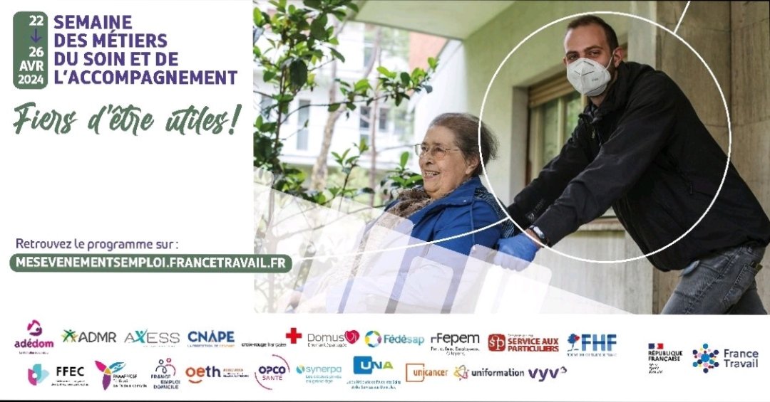 #semainedesmétiersdusoinetdelaccompagnement #francetravailcambrai
🎯 Découvrir les métiers, se faire recruter ou se former ! 👀 Choisir son secteur d'activité : santé, service à la personne, métiers du grand âge ! 
🗓️ Du 15 au 26/04, explorez les opportunités du territoire 😉.