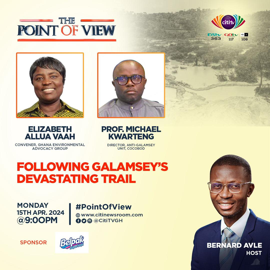 Join @benkoku and his guests tonight on #PointofView as they explore the issue of galamsey. Don't miss it! Tune in at 9pm