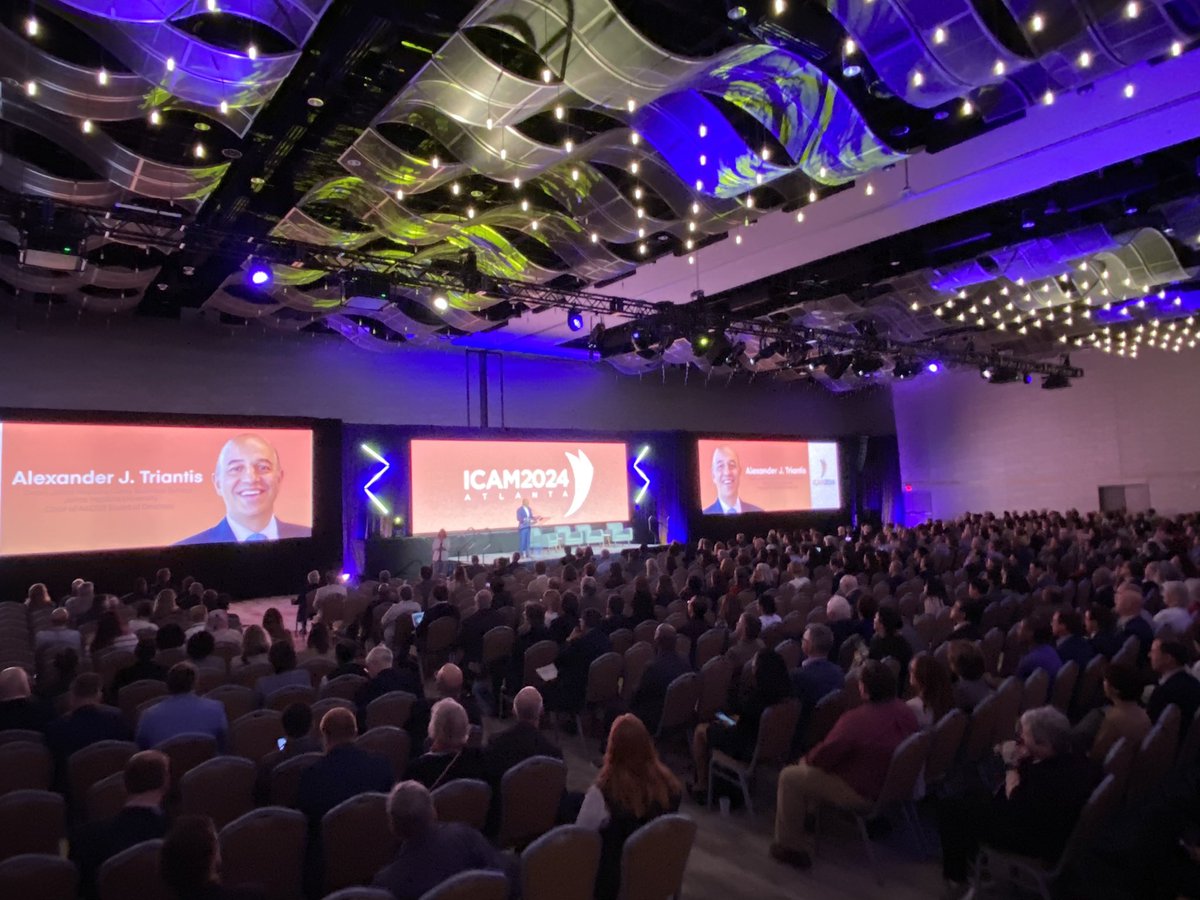 AACSB's tweet photo. AACSB conference chair and chairman of the board of directors, Alex Triantis of @JHUCarey encourages attendees to visit the more than 70 exhibitors at #ICAM24! These exhibitors offer valuable tools for you and your institutions! Thank you to our sponsors and exhibitors! https://t.co/lQ7cDB019N