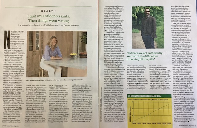 We would like to thank @lucydenyer for sharing her experience with antidepressant withdrawals, and @markhoro for mentioning Post-SSRI Sexual Dysfunction (#PSSD) in @thetimes. Read the full article: thetimes.co.uk/article/i-came…