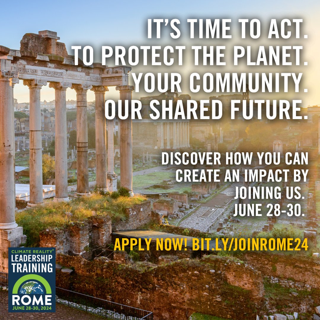 After an electrifying and inspiring training weekend in New York, we’re thrilled to carry the climate action momentum to Rome! Join us by attending the @ClimateReality Leadership Community Training on June 28-30. Learn how to #ActOnClimate alongside our founder @AlGore, hear from…