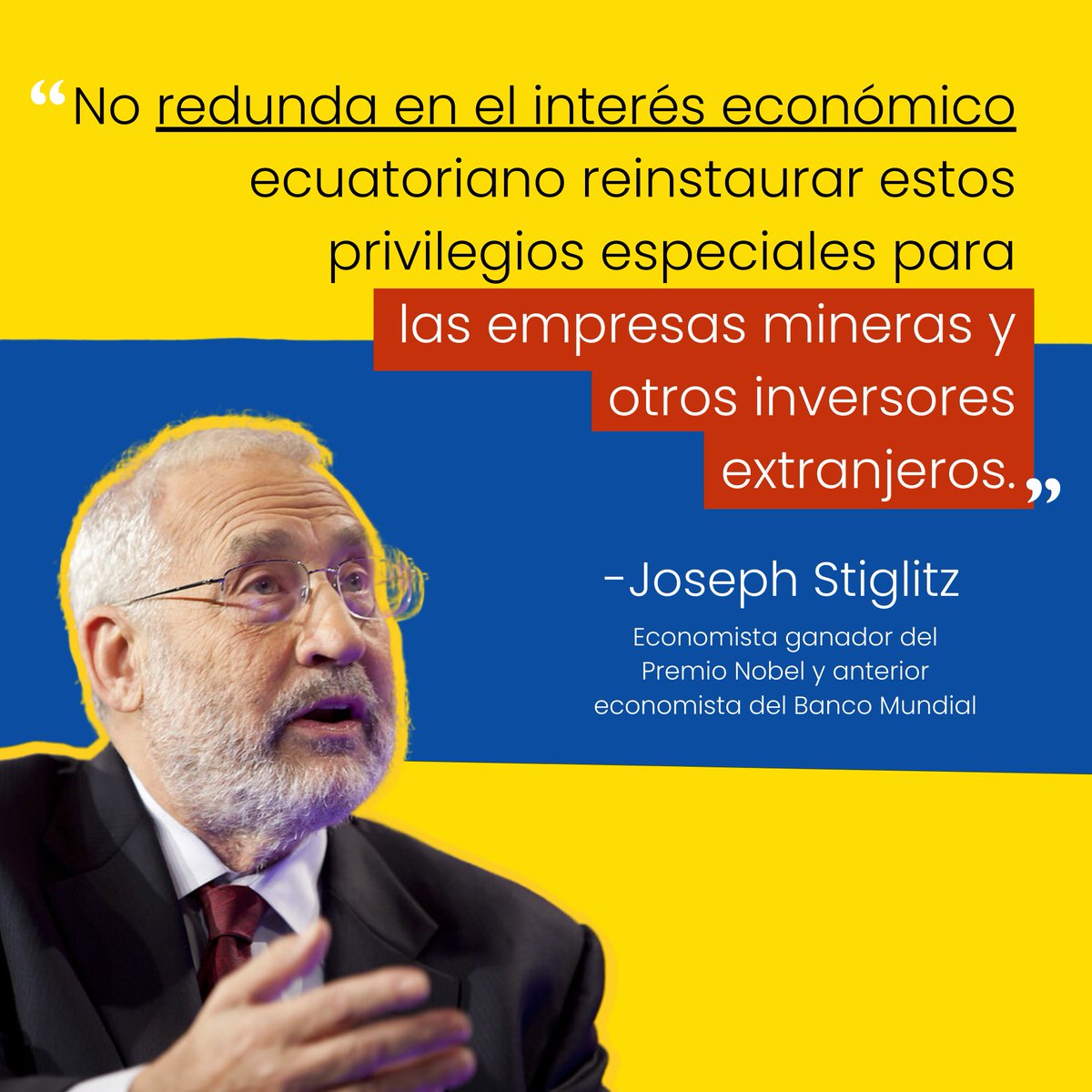 Un mensaje importante del economista @JosephEStiglitz antes del próximo referendum en Ecuador. Hoy junto con 300 profesores de economía y derecho estadounidenses pidieron al Presidente Biden que eliminara el arbitraje internacional de los tratados existentes.