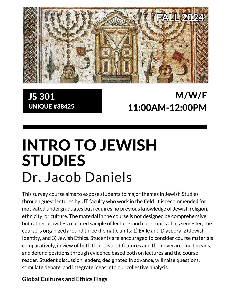 Before you finish enrolling for your Fall 2024 classes, check out these two that will be taught by new Schusterman faculty member, Dr. Jacob Daniels!