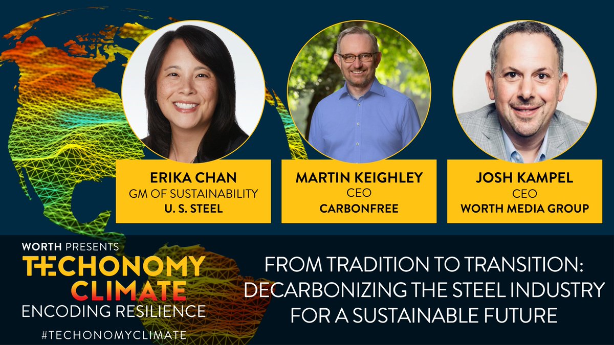 At @Techonomy Climate, @carbonfreeccus CEO Martin Keighley and @U_S_Steel's GM of Sustainability Erika Chan joined @WorthMag CEO @joshkampel to discuss decarbonizing the steel industry. The full session is now available to watch here: hubs.la/Q02sXGSc0