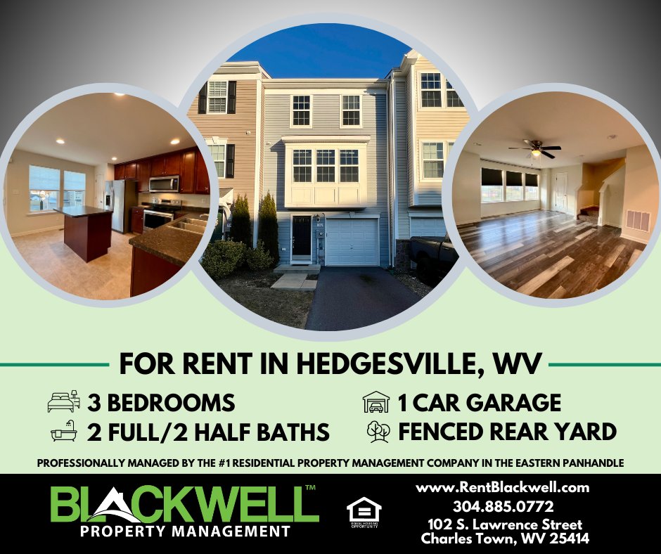 For Rent: Townhome in Hedgesville, WV! Visit 382 Rumbling Rock Rd at rentblackwell.com/charles-town-h…

#HedgesvilleWV #BerkeleyCountyWV #ForRent #Townhouse #WestVirginia #WVRealEstate #BlackwellPropertyManagement #PropertyManagement