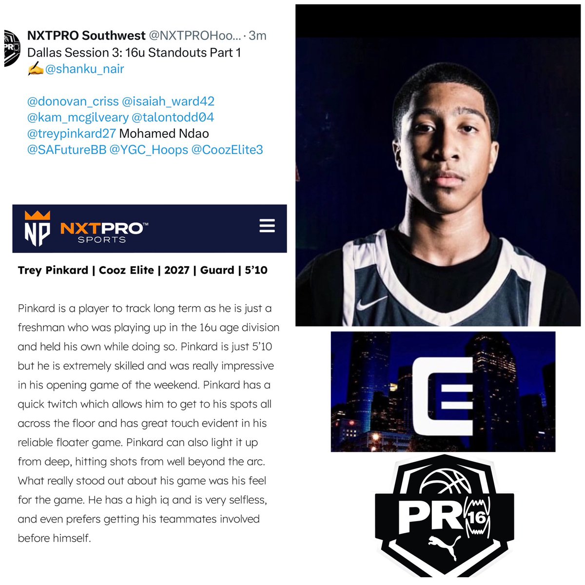 Thank you for recognizing Trey for this past weekend. He gutted it out Saturday after injuring his back in the game Friday, and competed all weekend, playing up a year on the 16’s vs top Guards/Teams. Love the energy, competition, and how smooth this @PRO16League is running.…