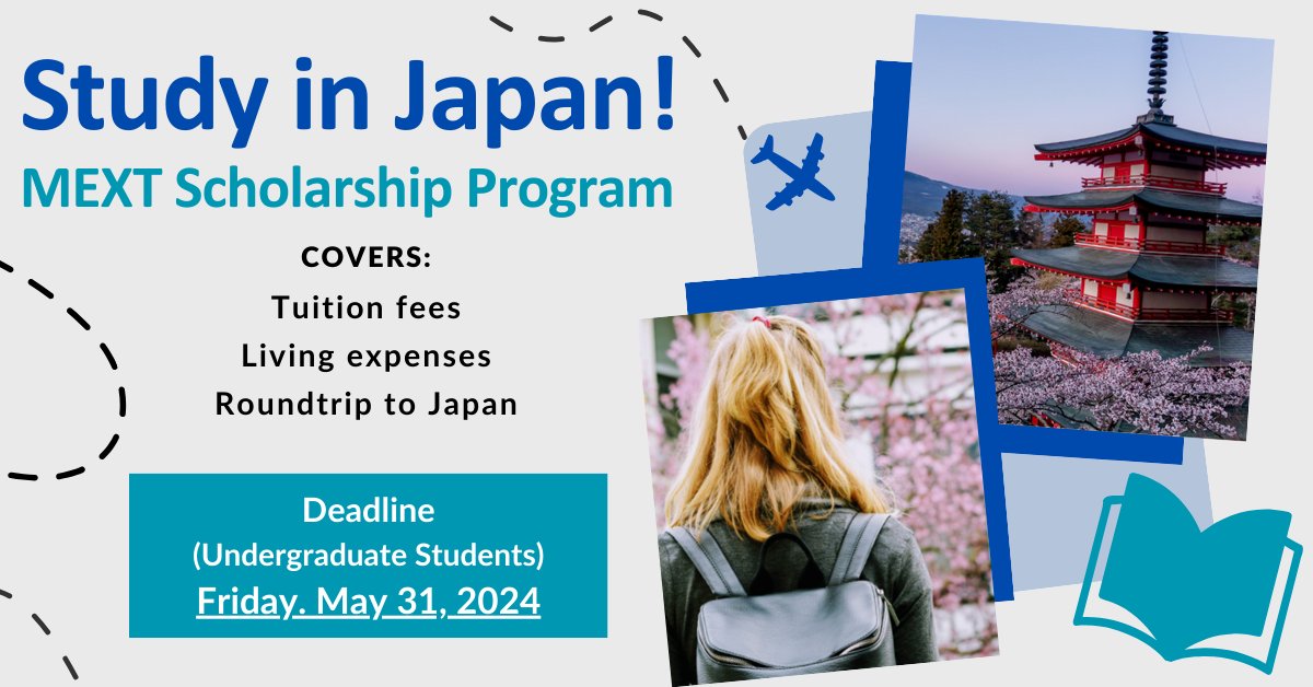 📢Application to the Undergraduate Students category of the #MEXT Scholarship Program is now open! The deadline is May 31, 2024. 
To learn more and read the guidelines, visit our website: ca.emb-japan.go.jp/itpr_en/MEXT.h…
#studyabroad #studyinjapan