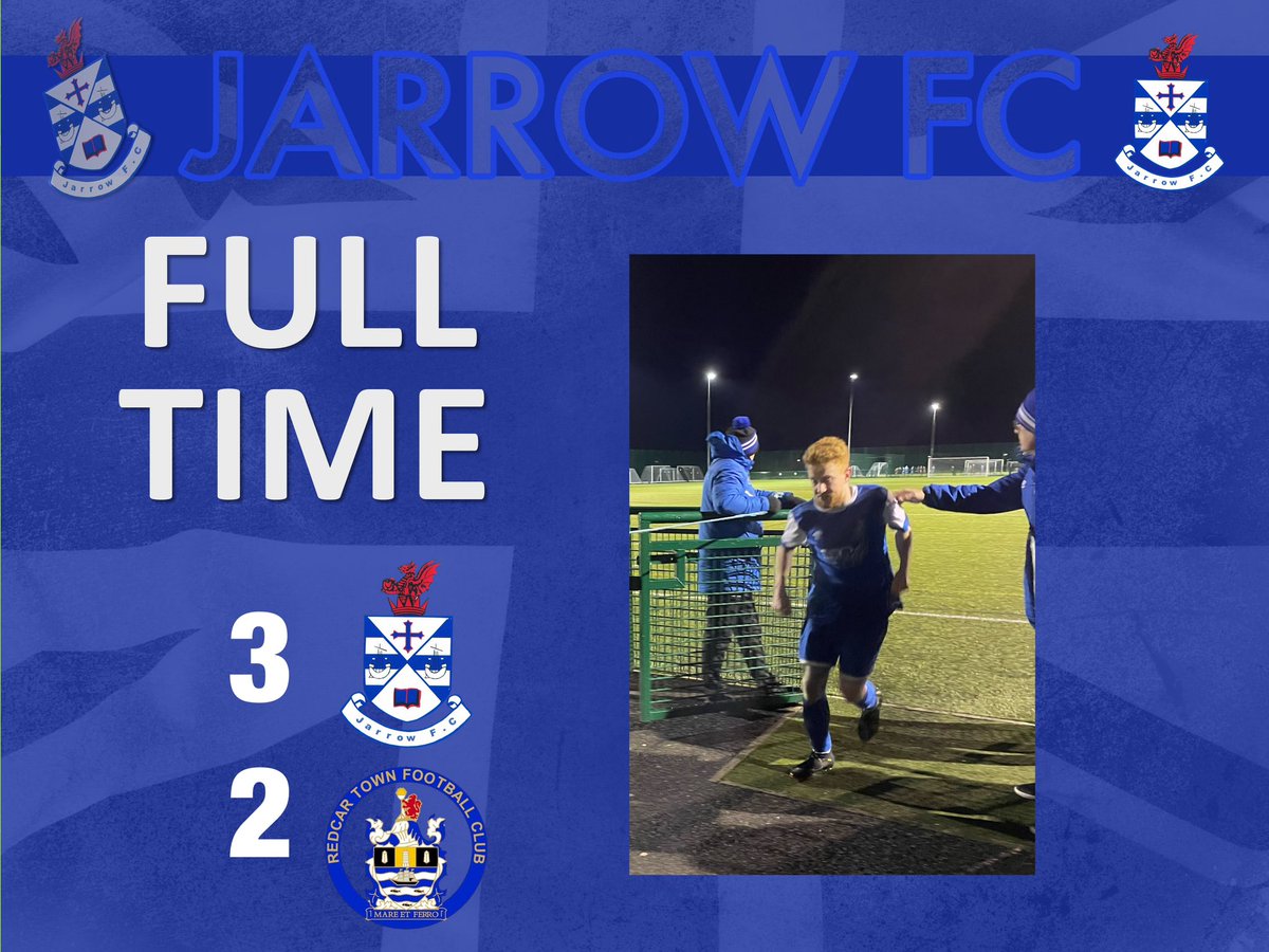 9️⃣0️⃣’ FT!! <a href="/Jarrow_FC/">Jarrow FC</a> 3️⃣🆚2️⃣
<a href="/redcartownfc/">Redcar Town FC</a> 

🗣  “Another impressive comeback win at the hub against a very good Redcar side. Goals from Hardie, Levi and the winner from Mo coming off the bench!!”

⚽️🔵⚪️🔵⚪️⚽️