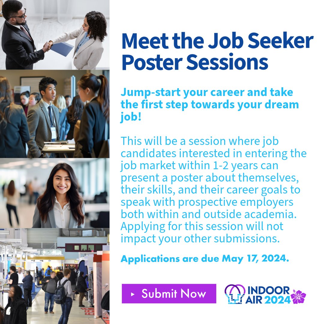 🚨BIG NEWS🚨 Don’t miss this chance to jump-start your career and take the first step towards your dream job.🌟 You can participate either in-person or via Remote Track. The in-person session will occur during the poster session on Tuesday afternoon. indoorair2024.org/submissions/