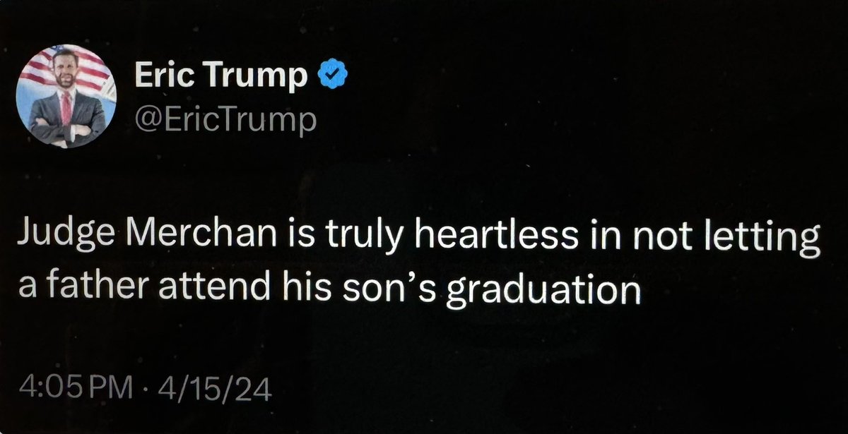 Trump is outside the court moaning about not being able to attend Barron’s HS graduation! The funniest thing is, he wasn’t even in the hospital when Barron was born. Six weeks after Barron was born, Trump was having an affair with Stormy, and that is one reason he’s in court!🙄