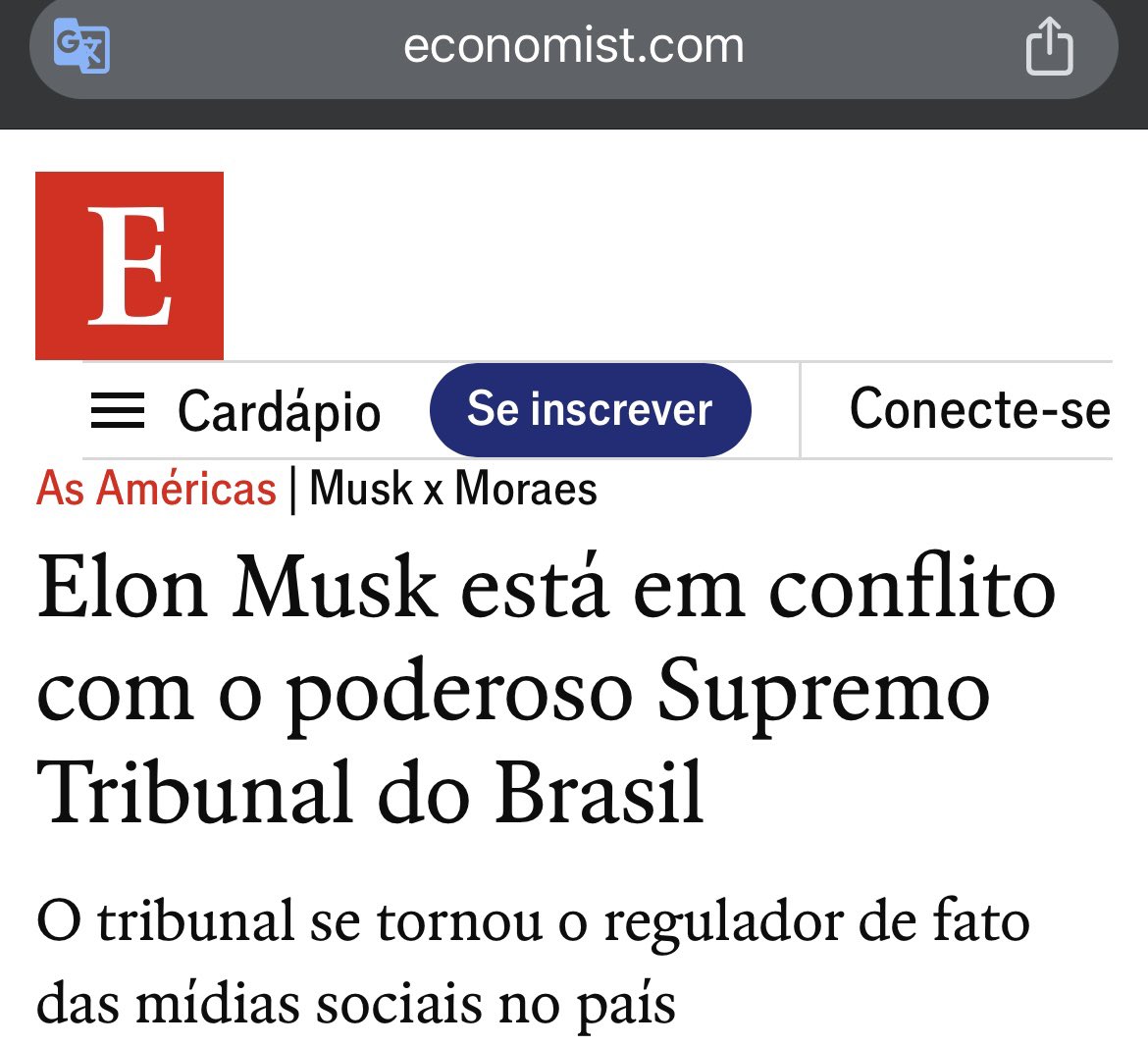 Brasil 🇧🇷: “Até agora tudo é hiperbólico, mas a disputa é reveladora em duas questões. Um deles é o poder da Suprema Corte do Brasil, que goza de autoridade descomunal sobre a vida dos brasileiros” diz um trecho da revista “The economist”