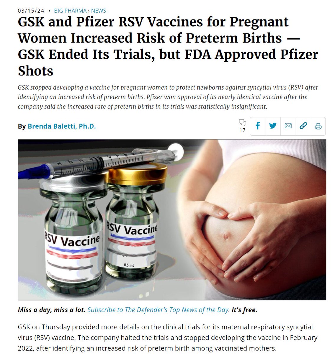 Excess maternal deaths with @pfizer ABRYSVO™ [Respiratory Syncytial Virus Vaccine]. Should signal market recall/withdrawal. To be safe, women should decline this new injection. @ChildrensHD @ICANdecide @TexasLindsay_ @TXforVaxChoice @jathorpmfm childrenshealthdefense.org/defender/rsv-v…