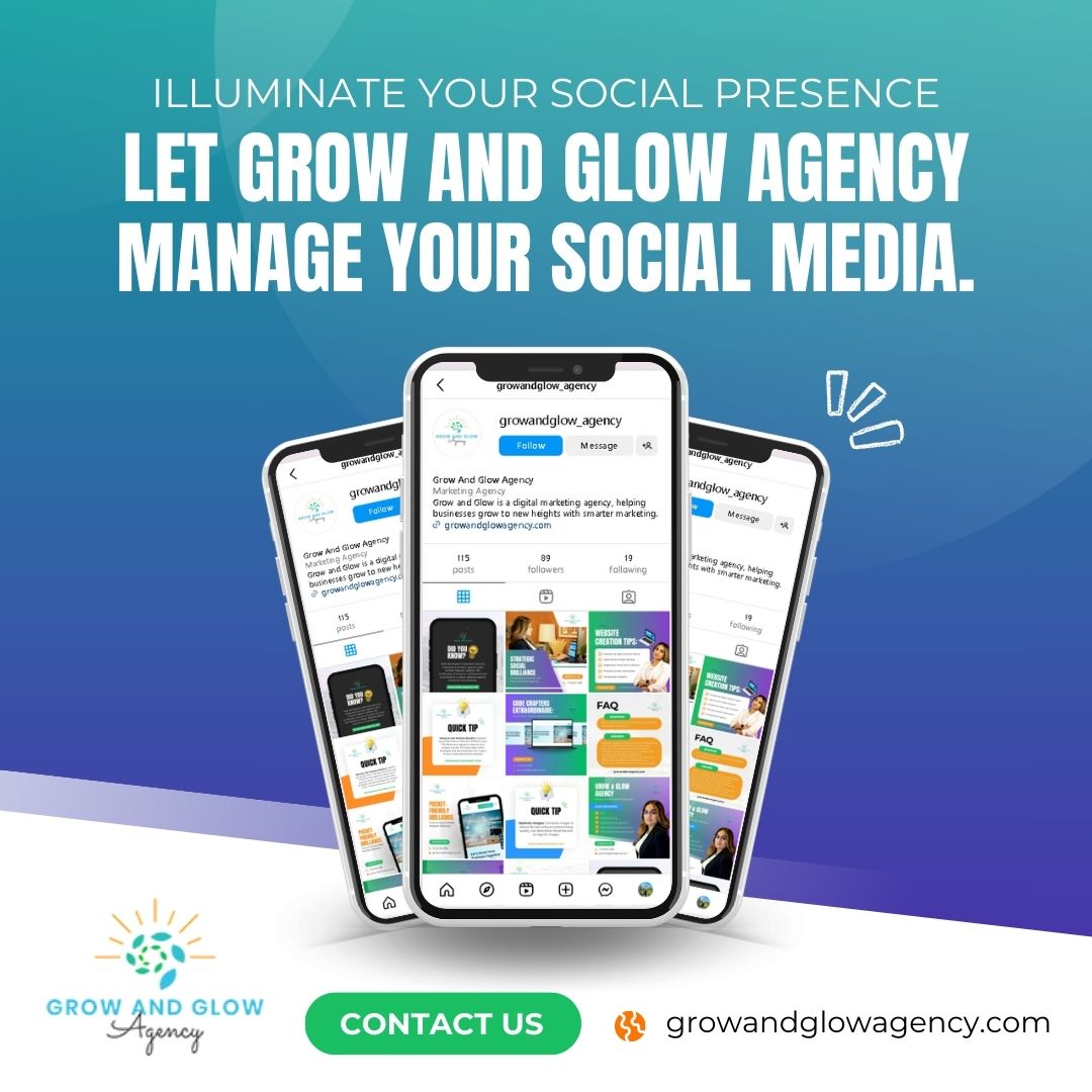 Are you ready to shine brighter on social media? Let Grow And Glow Agency illuminate your social presence with our expert management services.

Contact us!
🌐growandglowagency.com

#GrowAndGlow #SocialMediaManagement #DigitalBranding