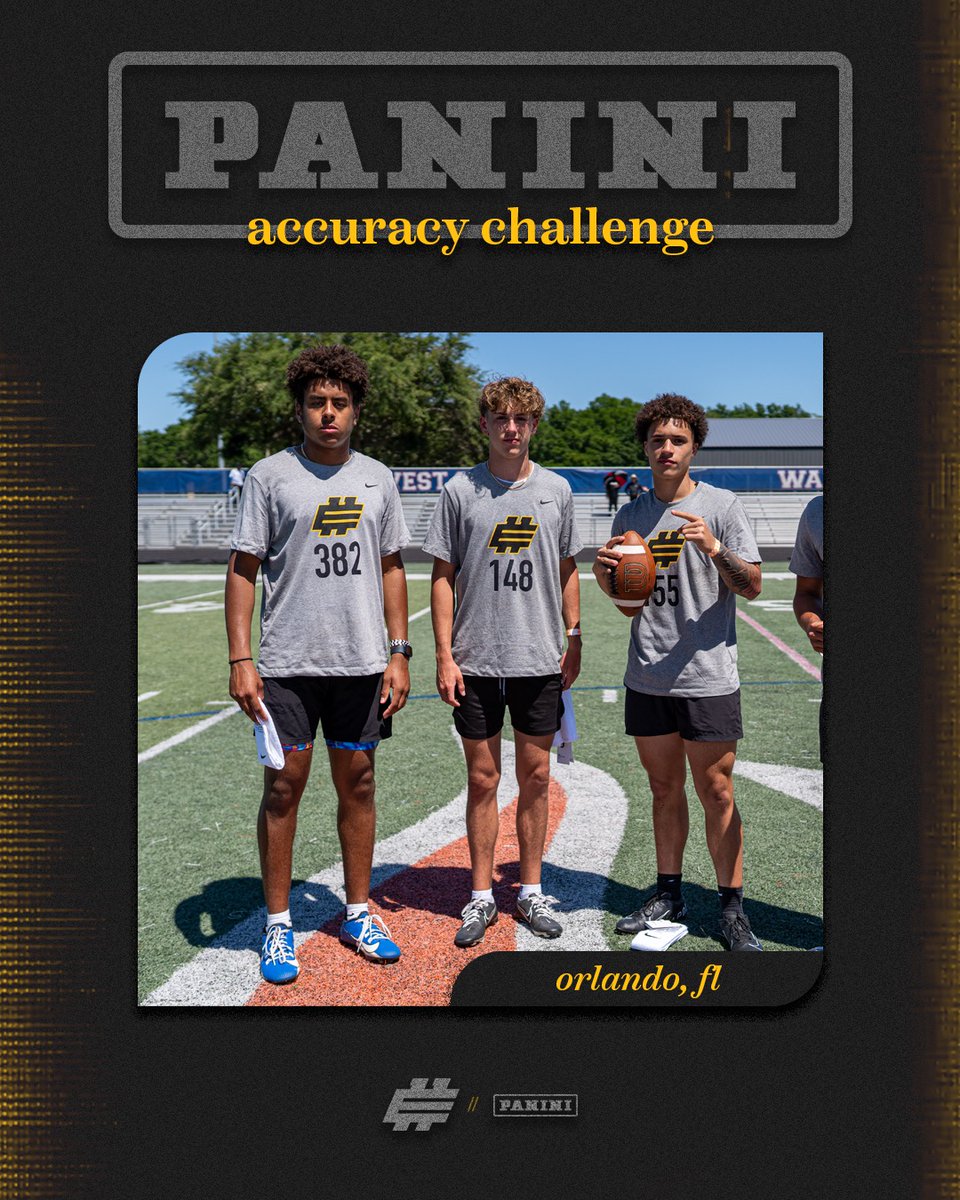 Elite11's tweet photo. Panini Accuracy Challenge winners from Sunday’s Orlando #Elite11 regional:  
🥇’25 - Chase Cromartie &amp; Bubba Lewis - 23 pts.  
🥇Underclassman - Edward Jordan - 23 pts.
🥇Girls Flag - Adrienne Rivera &amp; Haidyn Spano - 20 pts. https://t.co/HT77ulUq5H