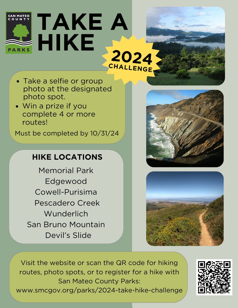 We are pleased to sponsor @SMCParks “Take a Hike” challenge! Visit the link or code below for full details and we will see you on the trails!