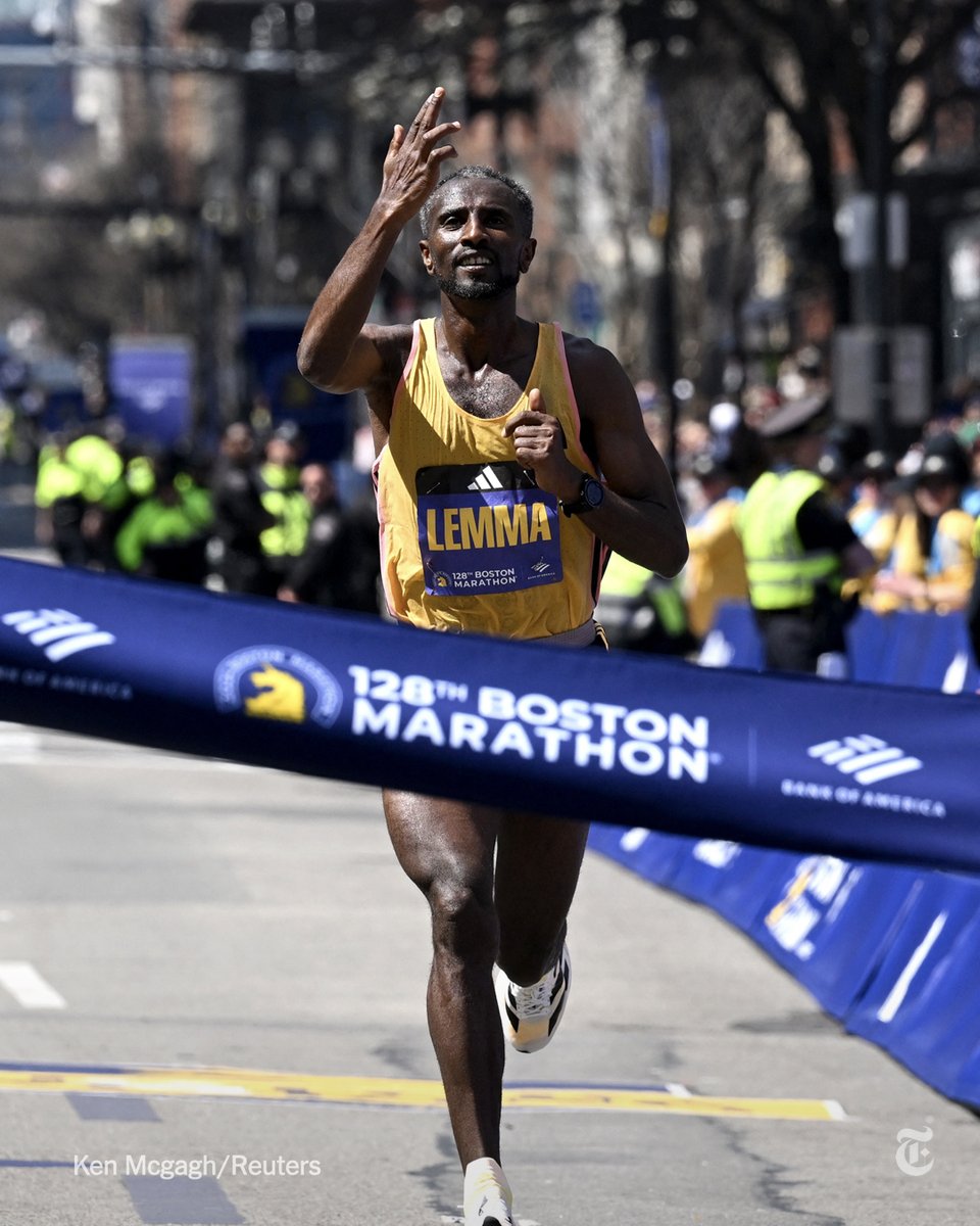 nytimes's tweet photo. From @TheAthletic: Sisay Lemma won his first Boston Marathon with an unofficial time of 2:06:17, recording the 10th-fastest time in race history.
https://t.co/65c3TCk5kB https://t.co/3GEqwN2QgO