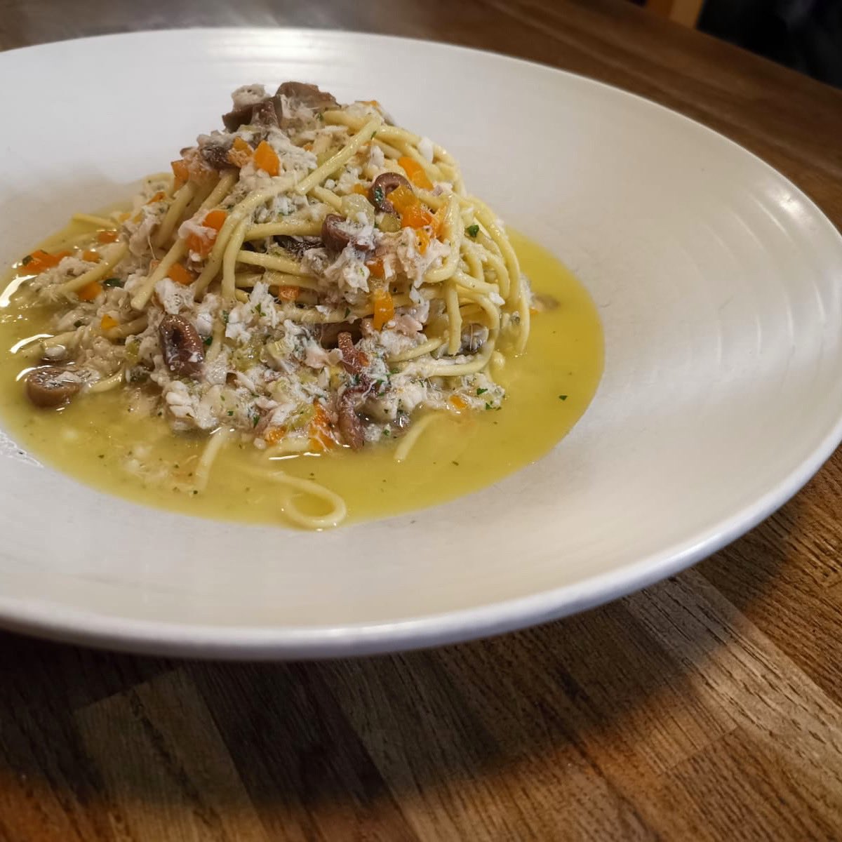 Homemade tagliolini with seabass and olive ragù.

#weeklyspecials #homemadepasta #freshpasta #eatlocal #eatitalian #moraitalianrestaurant #leytonstonefood #walthamforesteats #wanstead #forestgate #leytonlove #italianflavours #londonrestaurants