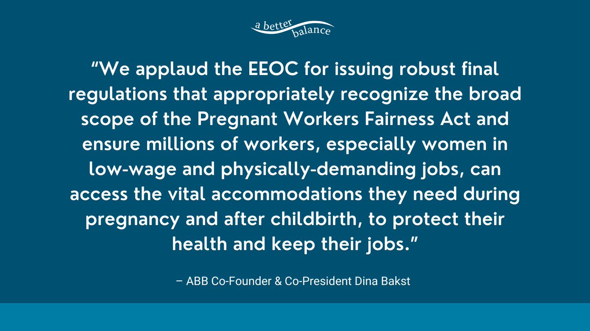 The new @USEEOC rule will ensure millions of workers can access the vital accommodations they need during pregnancy and after childbirth. Read our full statement: abetterbalance.org/press-release-…