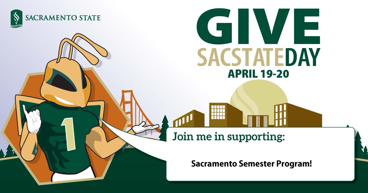 This Give Sac State Day consider supporting the Sacramento Semester Program because of the immense impact this program has on preparing the future leaders of our state. #allinforSacState 

Donate here starting today and running through April 20th: givesacstateday.csus.edu/amb/sacsemester