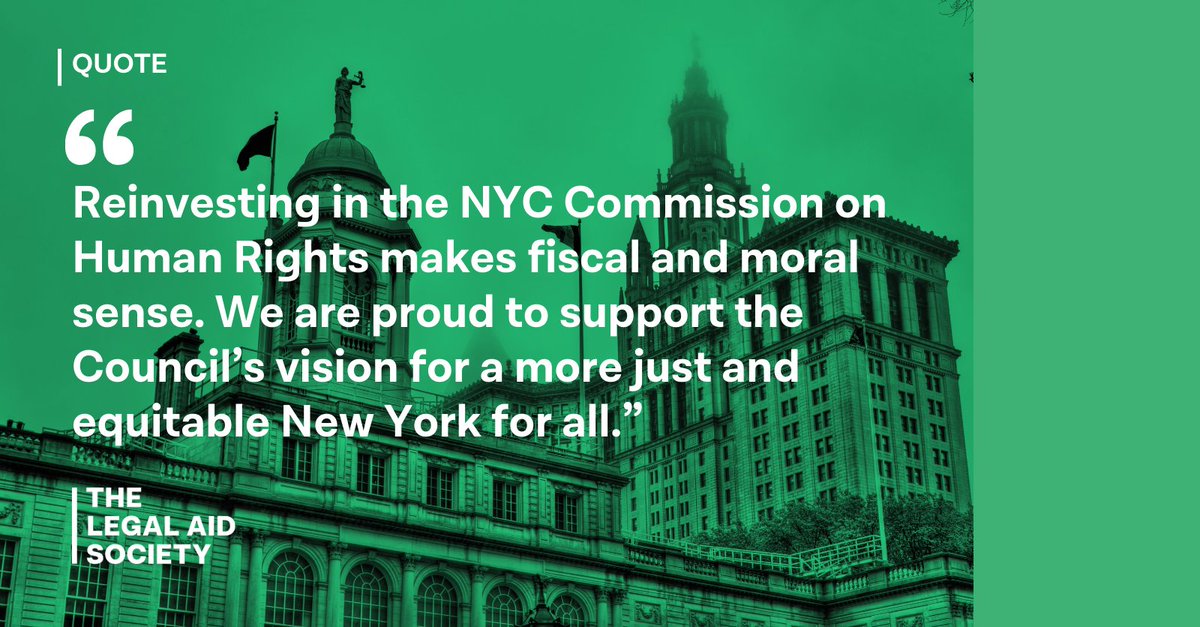 Thank you, @NYCSpeakerAdams & @CMNantashaW, for working to restore critical funding to the NYC Commission on Human Rights (@NYCCHR). We echo the call on the Adams Admin to adopt this funding recommendation from the @NYCCouncil in the FY25 budget. More: legalaidnyc.org/wp-content/upl…