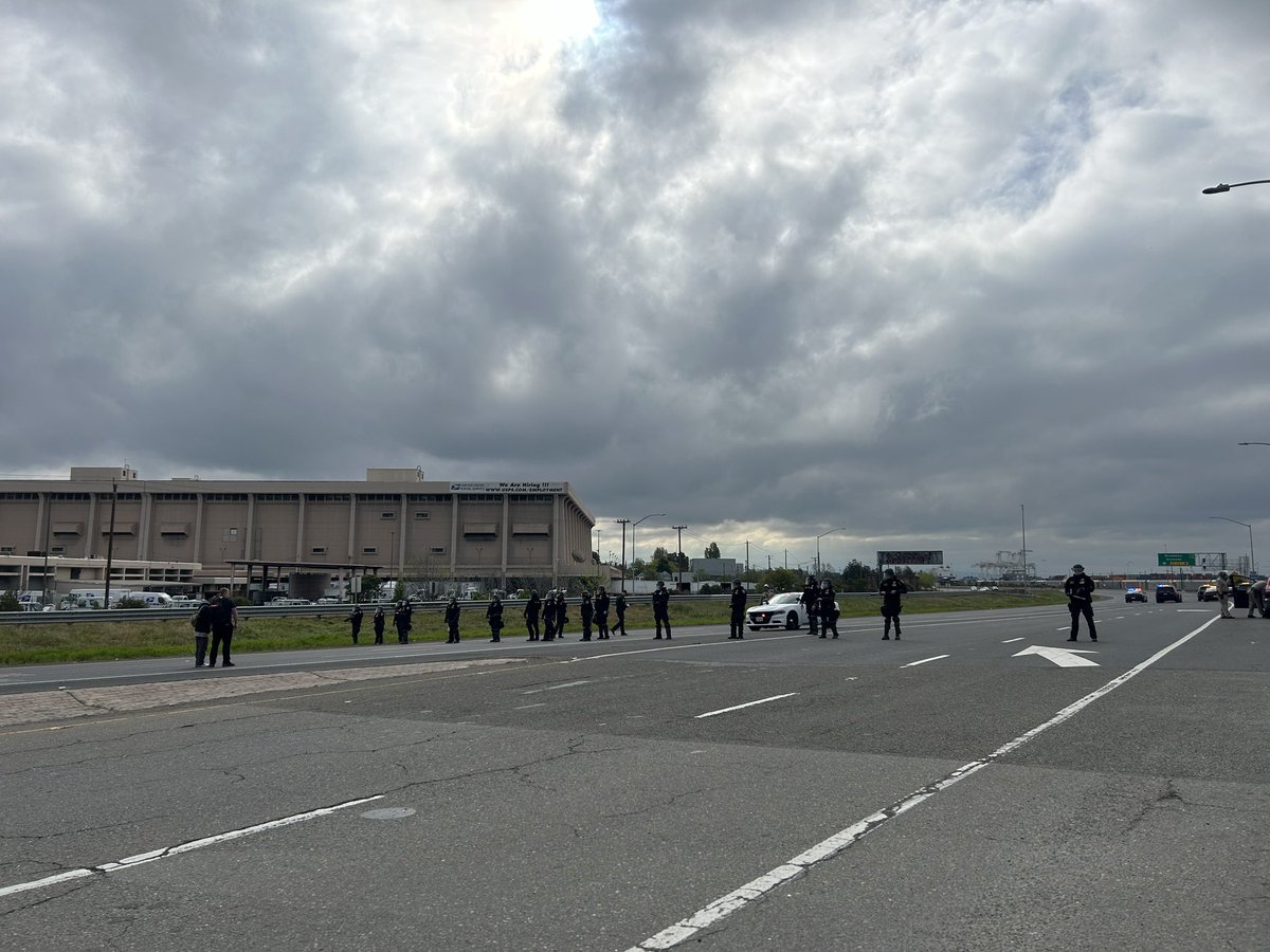 CHP officers, dressed in riot gear, have appeared and formed a line in front of the protesters. CHP declared an unlawful assembly and told protesters to disperse.