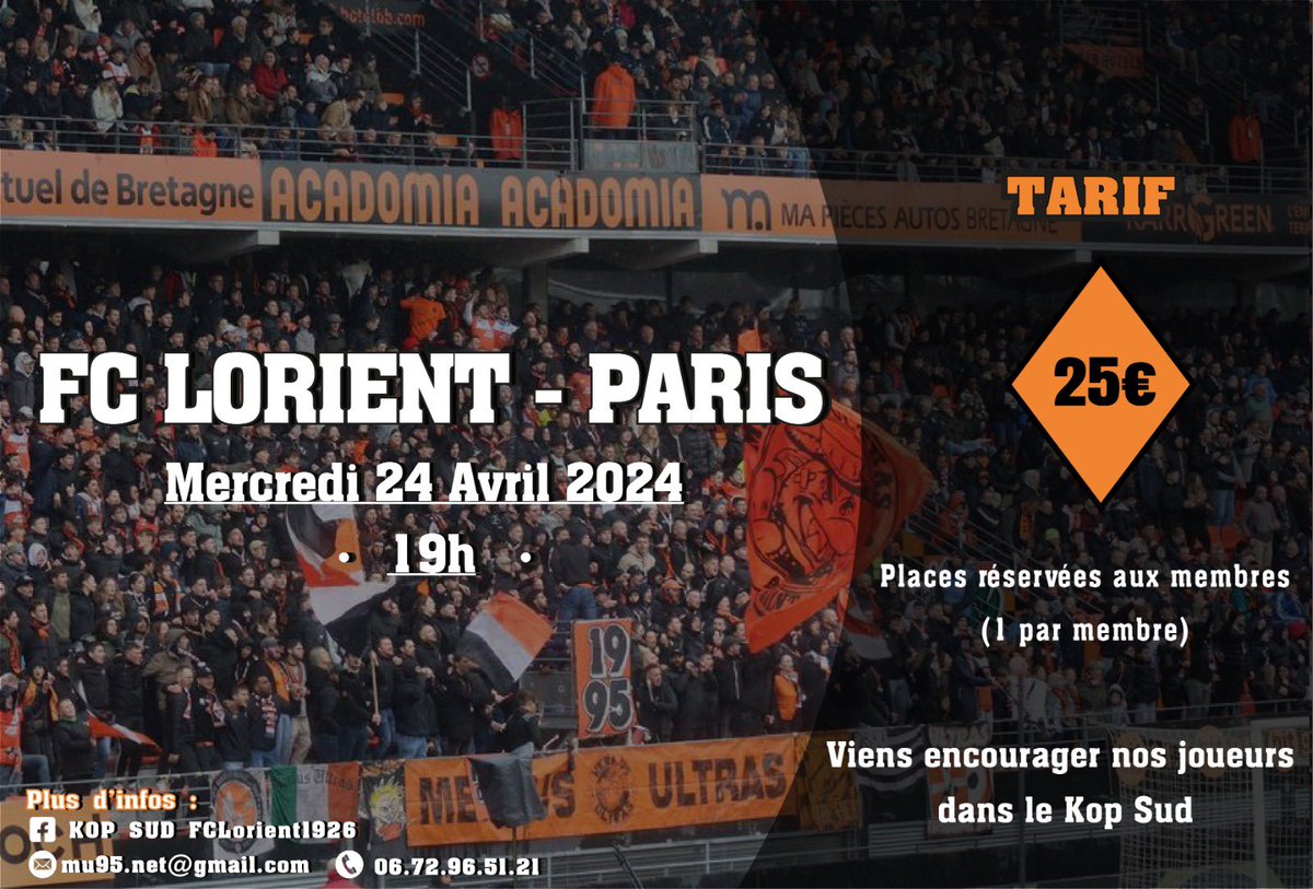 KopSudFCL1926's tweet photo. [BILLETTERIE AN ORIANT - PARIS]

- Places réservées aux membres
- 1 place par membre

❌ Footix 
✅ Supporters Lorientais

On compte sur vous pour jouer le jeu, et ramener des personnes qui connaissent notre fonctionnement et motivées 🗣️ https://t.co/DAOJEc5nEW