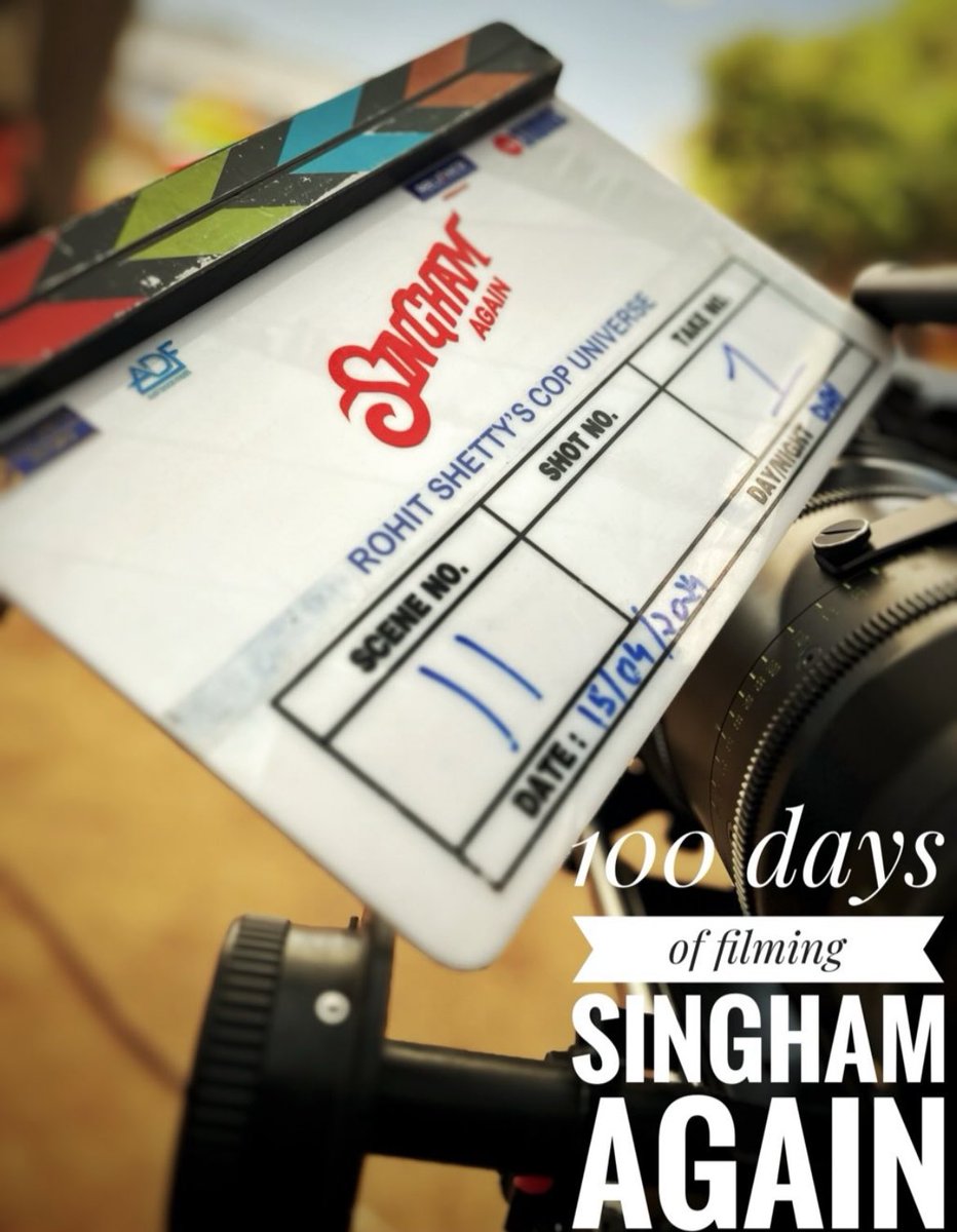 100 days of filming #SinghamAgain #AjayDevgn Ajay Devgn is ready to roar at the box-office with his biggest franchise, Singham! 🦁🔥 @ajaydevgn