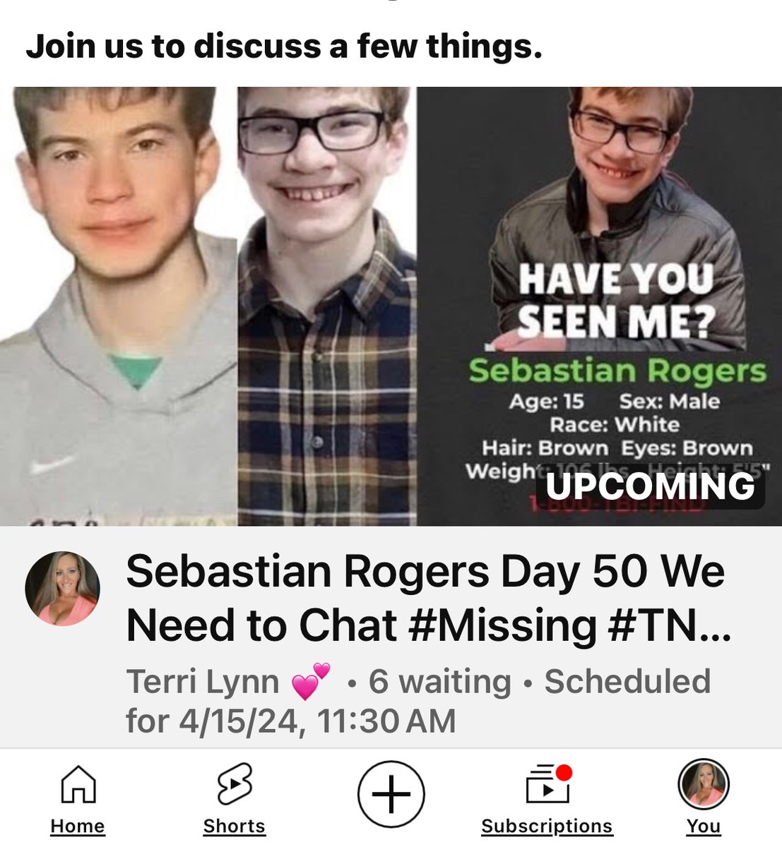 Join me on YouTube #SebastianRogers 
YouTube channel - terrilynn3522 
A lot to discuss