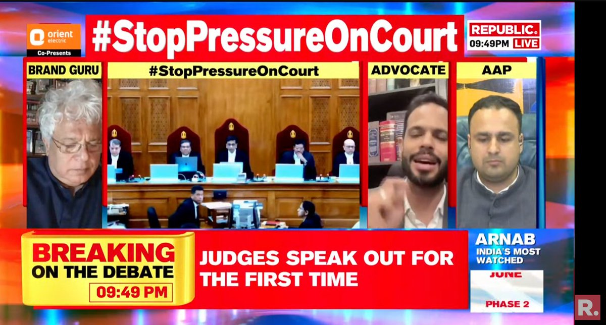 #StopPressureOnCourt | Arnab schools Kapil Madan (<a href="/advKapilMadan/">kapil Madan</a>), Advocate &amp; Political Analyst over his 'Letter of the judges orchestrated by the incumbent central government' remark

Fire in your views with the hashtag and watch The Debate with Arnab #LIVE -