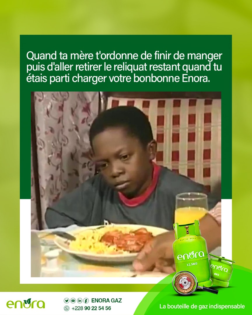 EnoraGaz's tweet photo. 😅Sachant que tu as bouffé le reliquat, quelle est l'excuse que tu donneras à ta mère ? Voyons voir les experts en improvisation dans la team Enora. 😌

Enora est la seule et unique bouteille de gaz avec indicateur de niveau au Togo. 😎

#Enora #Enoragaz #TeamEnora #Enorables https://t.co/dp7wH5hYRQ