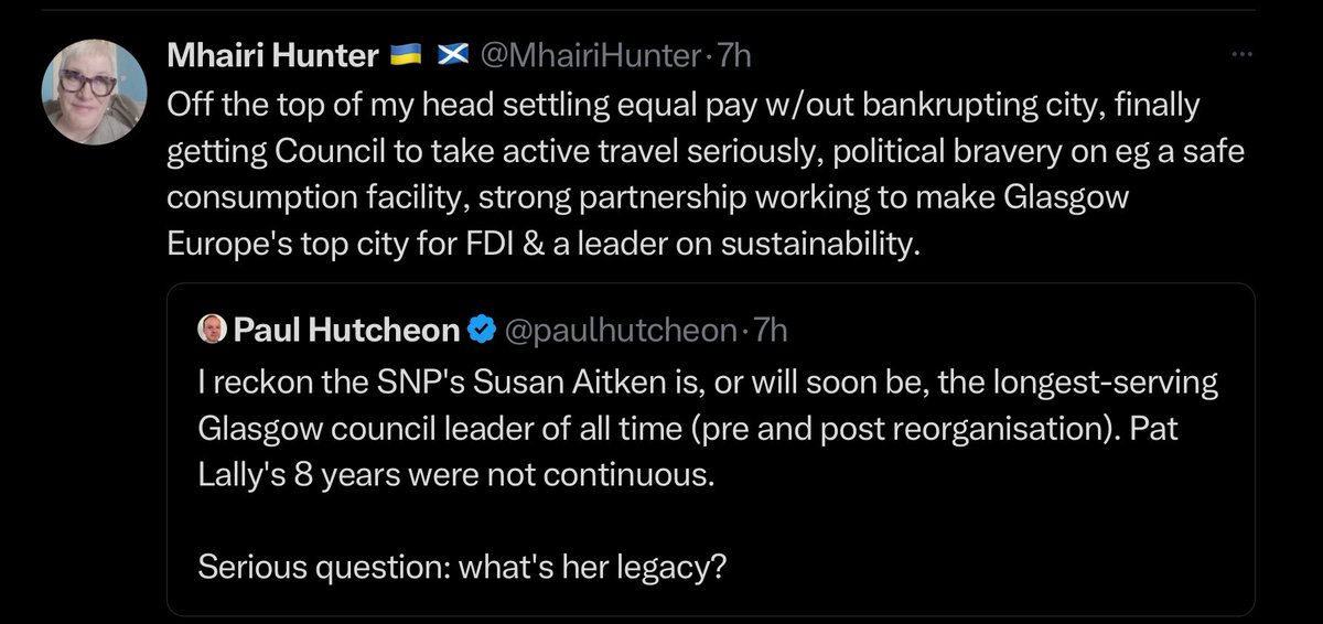 Fair summary from @MhairiHunter Settling the equal pay cases was a monumental task. Labour left office with a shameful history having fought against women’s equal pay for years. @theSNP dealt with the injustice. Can’t imagine why anyone would ever vote Labour in Glasgow again.