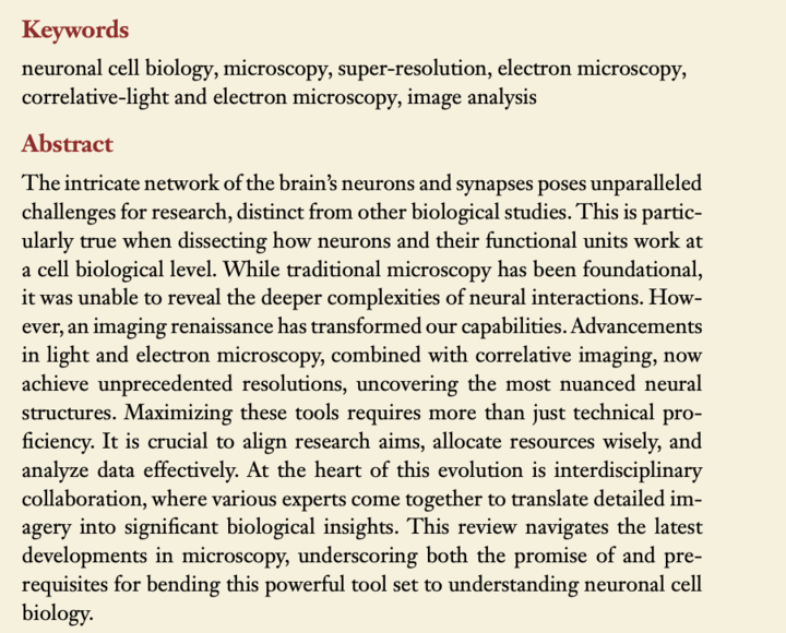 Super proud our review is published in @AnnualReviews Kirby, Liam, Cherry, and I detail how advanced #microscopy enables next-gen Neuronal Cell Biology. It takes a multidisciplinary village to use these awesome techniques. URL: doi.org/10.1146/annure… #scicomm #science…