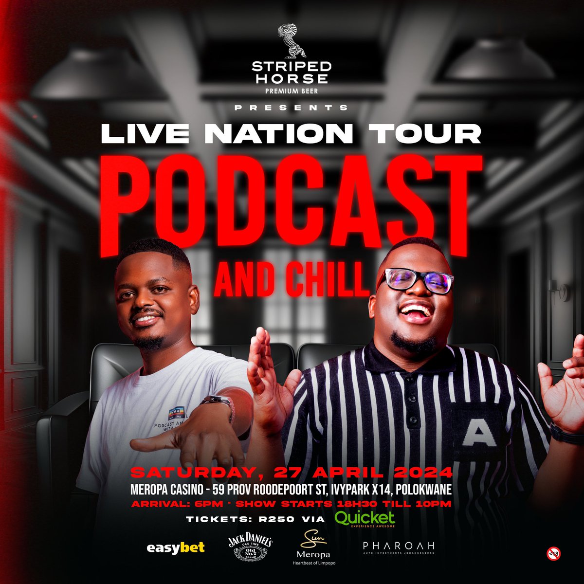 We are on the ROAD ✈️ The #podcastandchill crew are gearing up and ready for Polokwane 🚀 if you’d love to join us on our next lag of the tour then secure your spot on Quicket or click the link ⬇️ quicket.co.za/events/250859-… 🎫 We got a great lineup in store and can’t wait to rock…